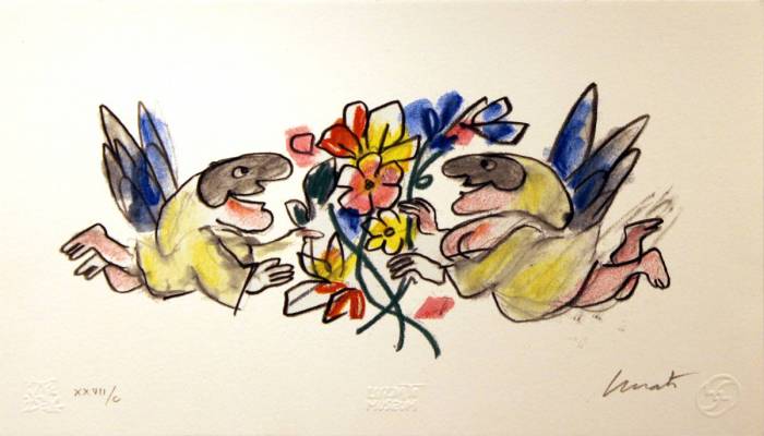 Emanuele Luzzati - Serigrafie - I fiori di pulcinella - Serigrafia su carta - cm 25x35 - Galleria Casa d'Arte - Bra (CN)